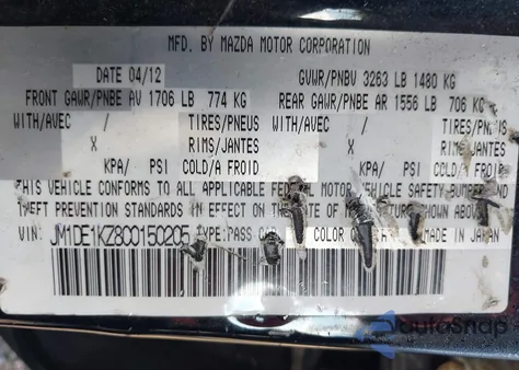 2012 Mazda Mazda2 Sport from USA, damaged, VIN JM1DE1KZ8C0150205